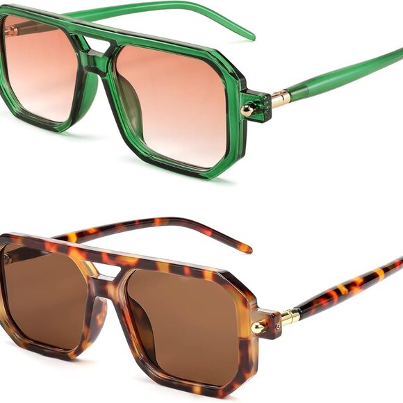 Accessories - Retro Square 70s Flat Aviator Sunglasses Women Men Vintage Trendy Plastic Frame